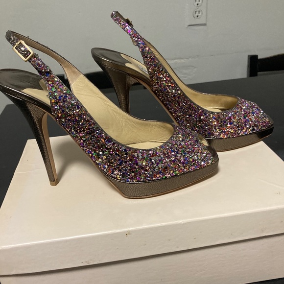 Course glitter Jimmy Choo platform peep toe sling back pump - Picture 1 of 5